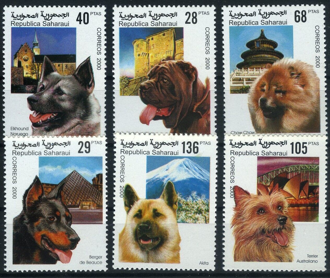 Koleksiyon Pulları,2000 Yılı,Cins Köpekler,Damgasız Tam Seri,Kö-2