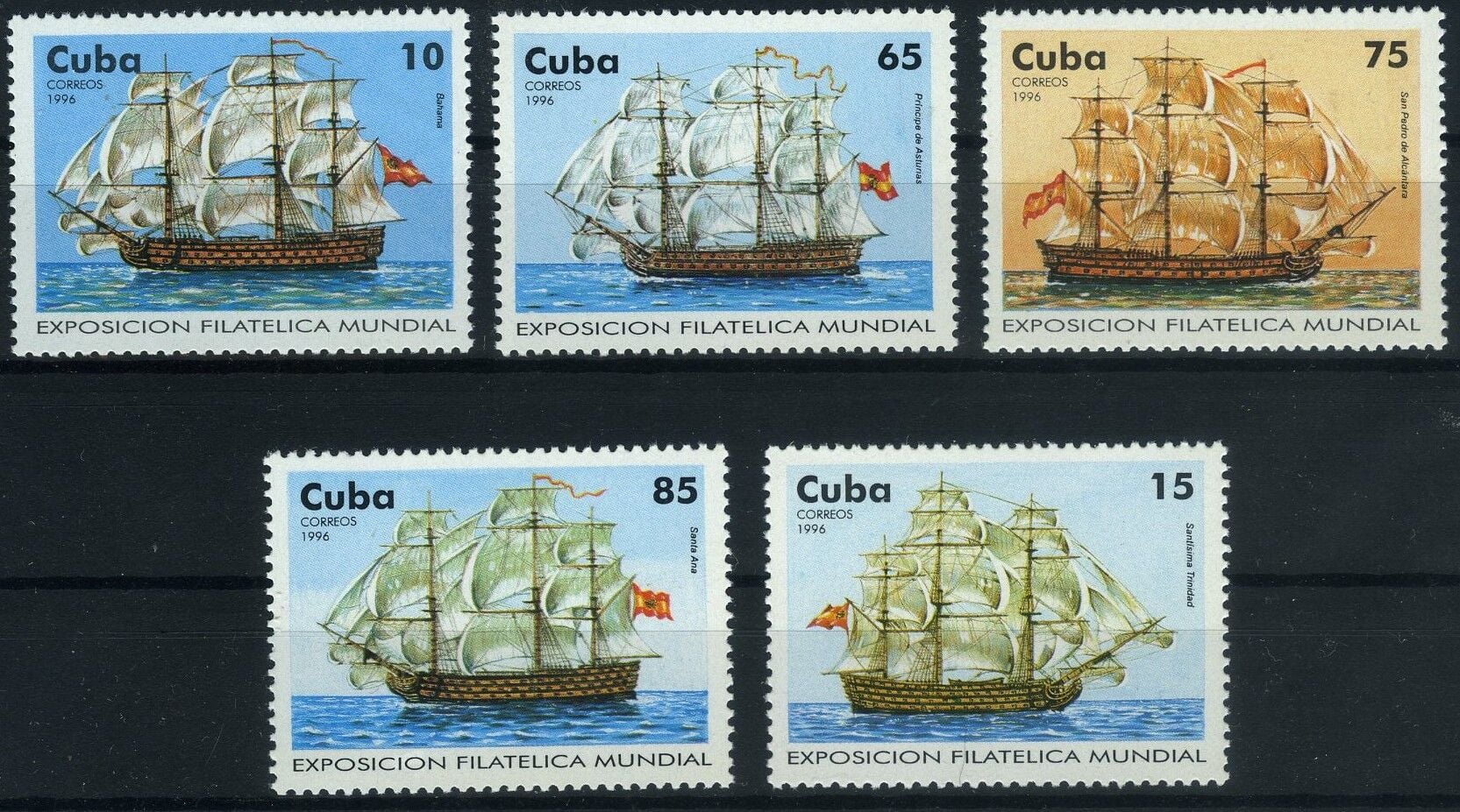 Koleksiyon Pulları,1996 CUBA,Yelkenli Gemiler,5 Pul,GeTe-8